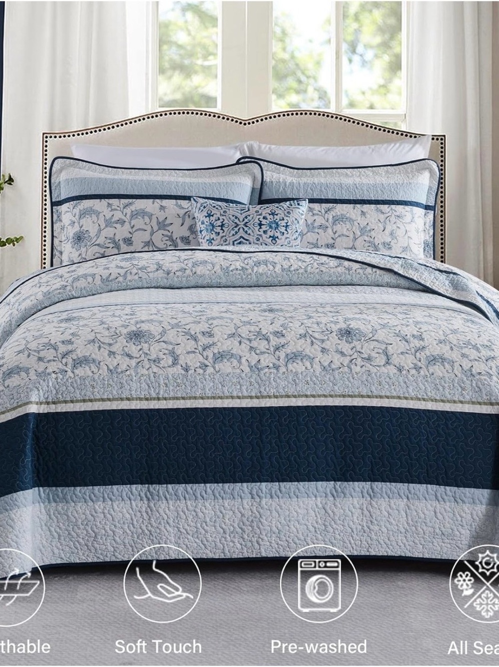 Blue Floral Quilt Set - Classic Blue Bedding